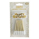 Happy Birthday Cake Topper & Candle Set - Gold