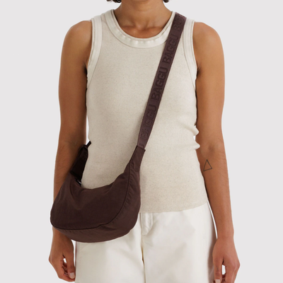 Small Nylon Crescent Bag - Coffee