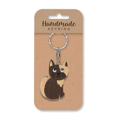 Wooden Handmade Keyring - Cat