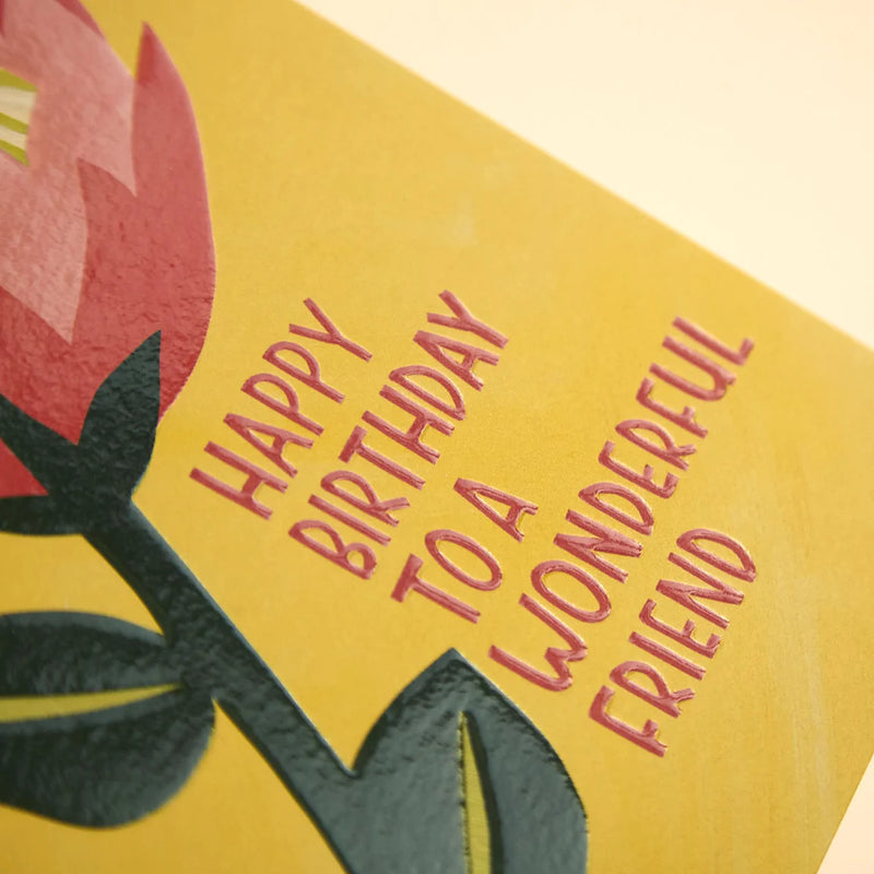 'Happy Birthday Wishes To A Wonderful Friend' Graphic King Protea Birthday Card - SpectrumStore SG