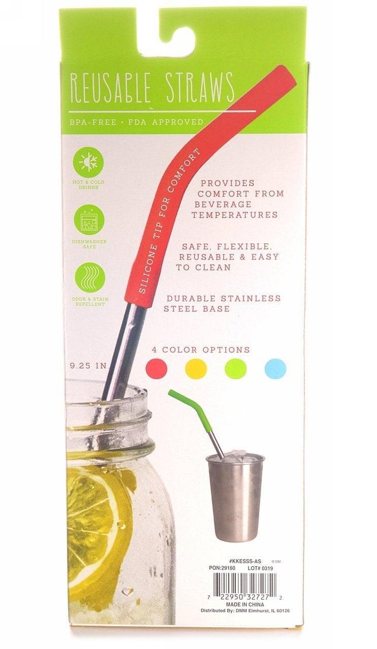 Krumbs Kitchen Essentials Stainless Steel & Silicone Top Drinking Straws - 4 Pack With Cleaning Brush - SpectrumStore SG