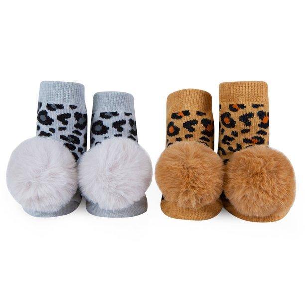 Pom Pom Rattle Socks Leopard (2 Pack/ 0-12 Mo) - SpectrumStore SG