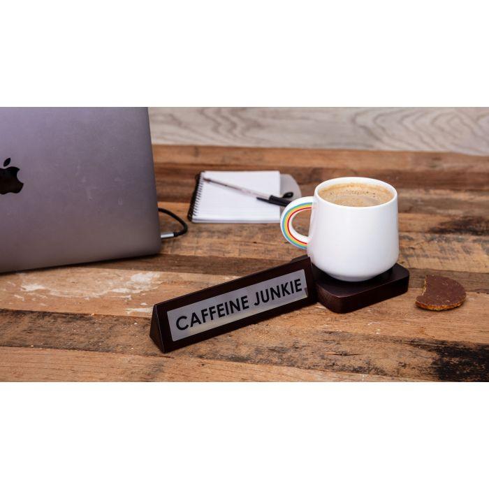 Wooden Desk Sign - Caffeine Junkie - SpectrumStore SG
