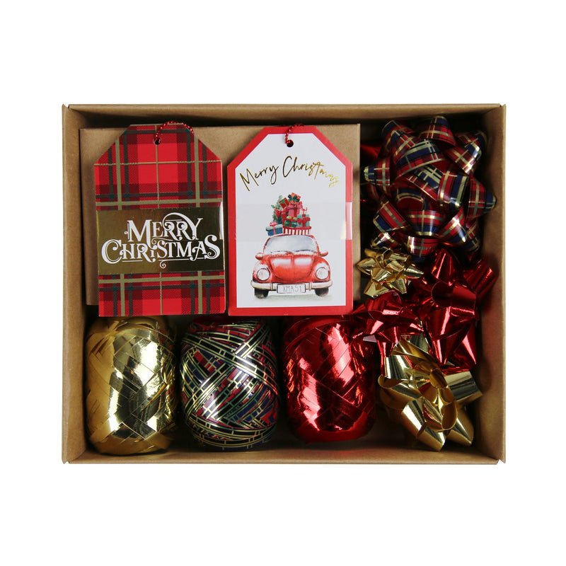 15 Pieces Christmas Tag & Ribbon Set - Tartan