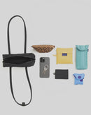 Small Nylon Bowler Bag - Black and Sky Blue Micro Dot