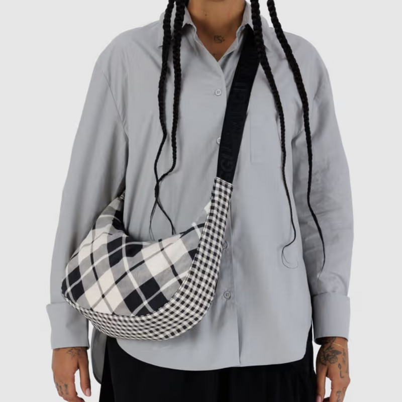 Medium Nylon Crescent Bag - Mixed Plaid