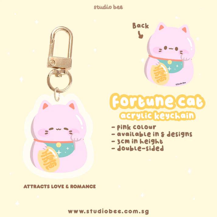 Fortune Cats Acrylic Keychain - Pink