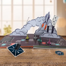 Pop-up book with space-themed design on a wooden surface