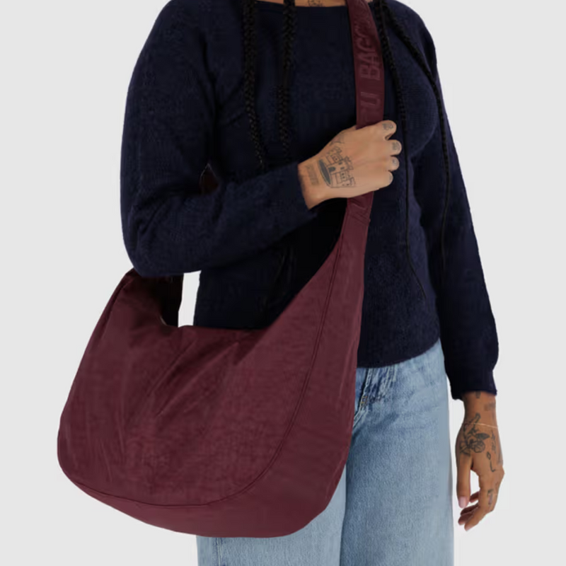 Large Nylon Crescent Bag - Mahogany
