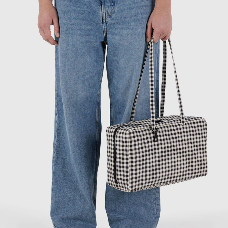 Medium Nylon Bowler Bag - Black & White Gingham