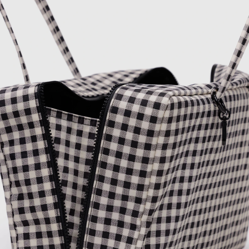 Medium Nylon Bowler Bag - Black & White Gingham