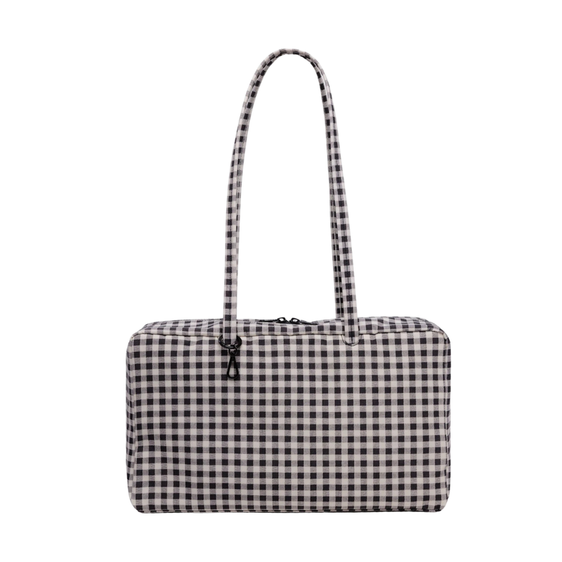 Medium Nylon Bowler Bag - Black & White Gingham