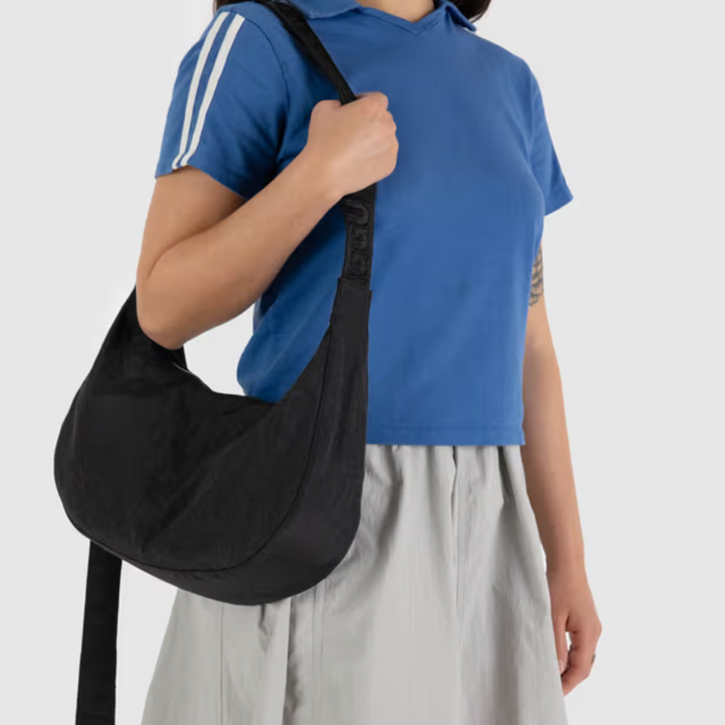 Medium Nylon Crescent Bag - Black