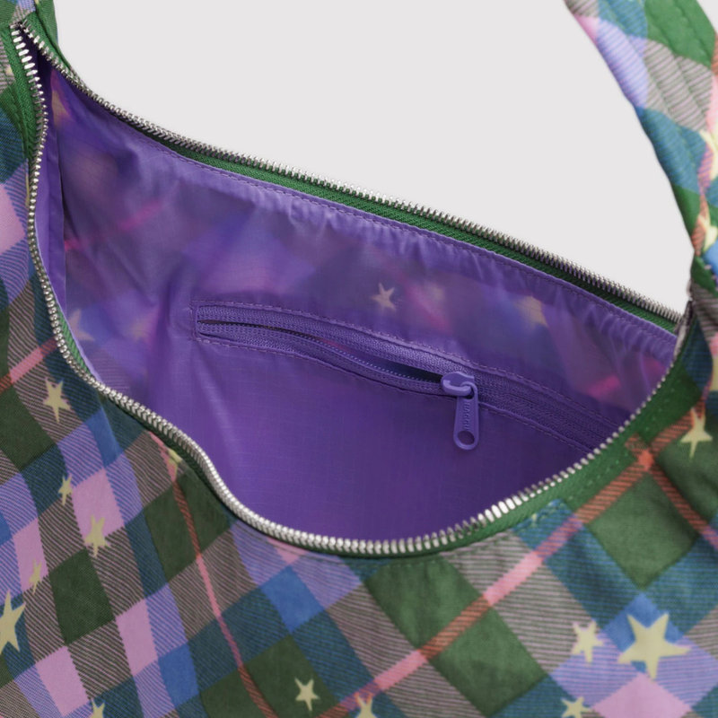Nylon Shoulder Bag - Green Star Plaid