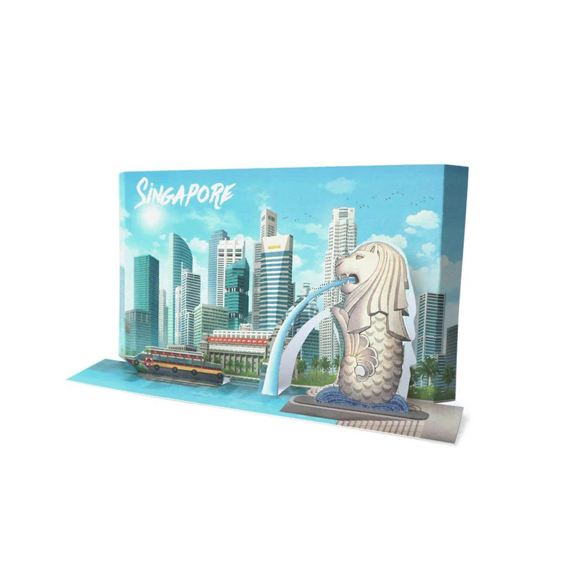 Singapore Popup Postcard - The Merlion and Singapore skyscaper