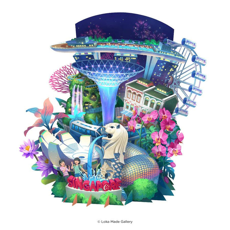 Singapore 3D Greeting Card - Fantasy View of Singapore