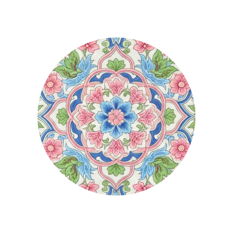 Peranakan Coaster -  Turquoise Peony Bloom