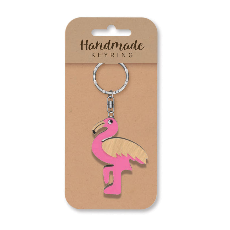 Wooden Handmade Keyring - Flamingo