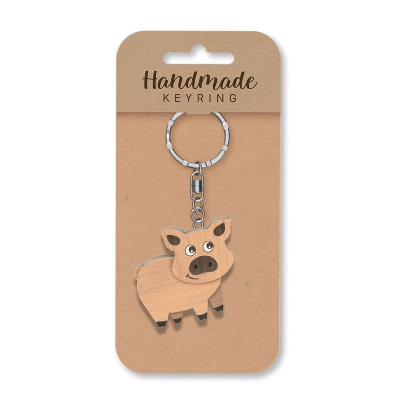 Wooden Handmade Keyring - Pig