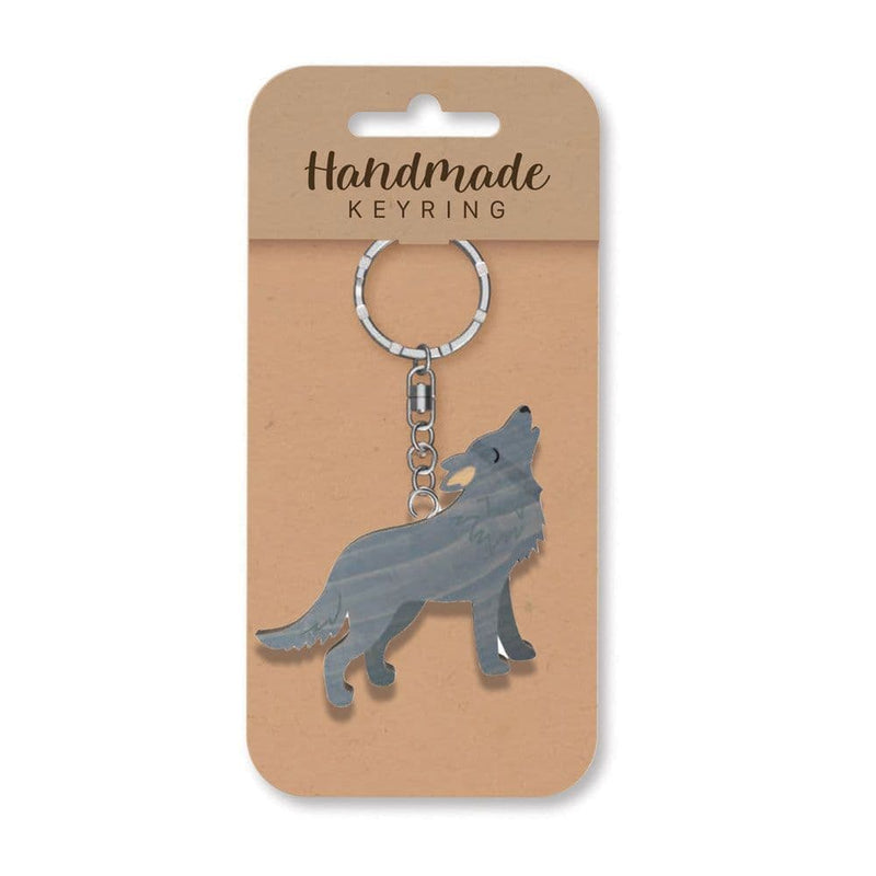 Wooden Handmade Keyring - Wolf