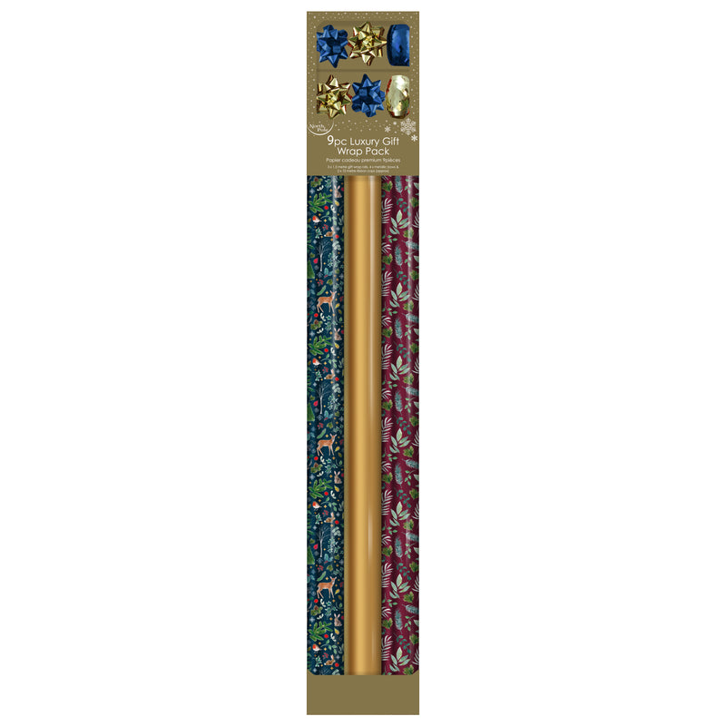 Set of 9 Christmas Luxury Gift Wrap - Woodland