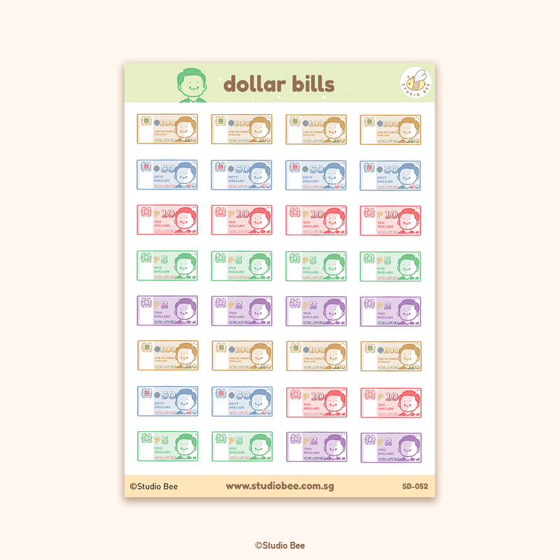 Singapore Dollar Bills Sticker Sheet
