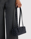 Small Nylon Bowler Bag - Black and Sky Blue Micro Dot