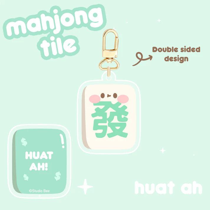 Mahjong Tiles Double Sided Keychain - Green Huat Ah