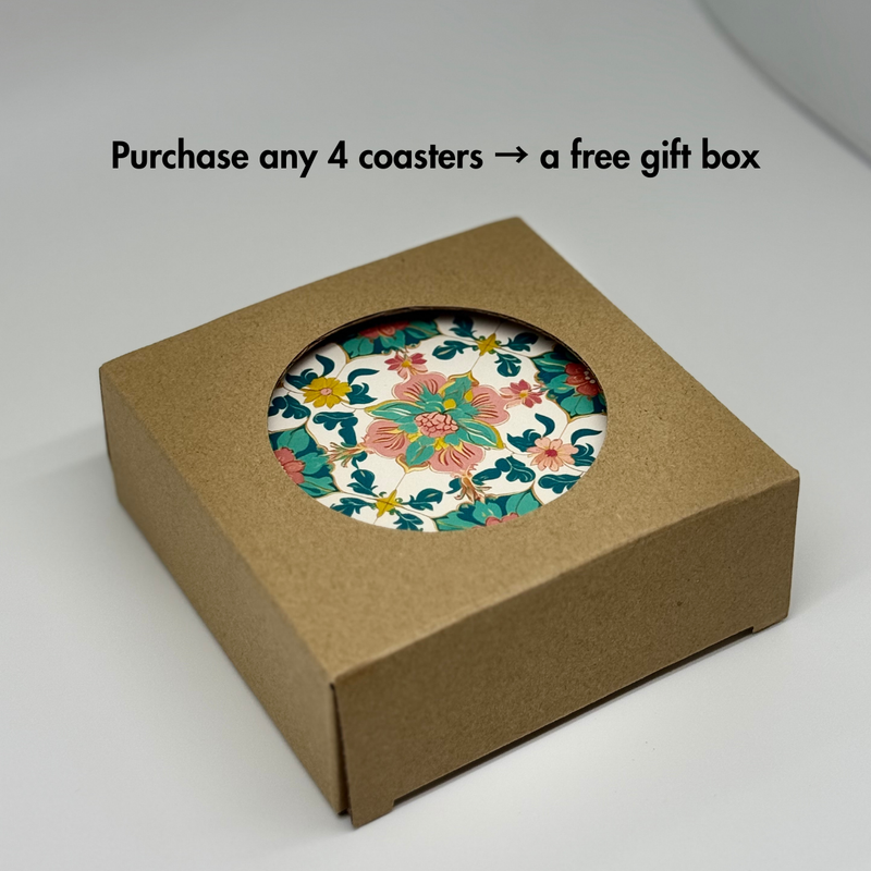 Peranakan Coaster -  Turquoise Peony Bloom