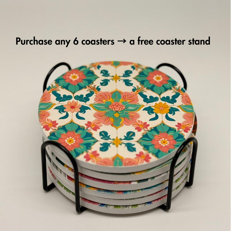 Peranakan Coaster -  Turquoise Peony Bloom