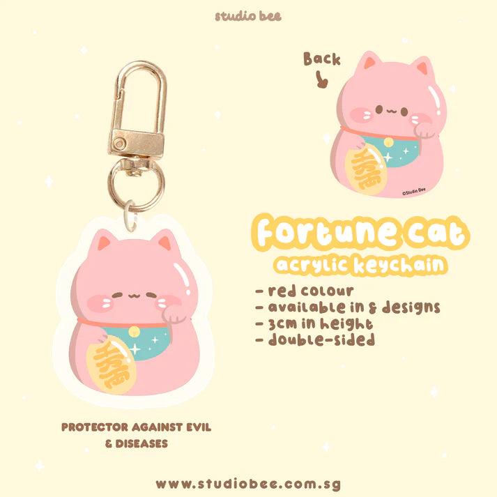 Fortune Cats Acrylic Keychain - Red