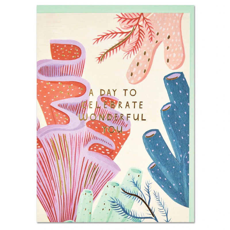 'A Day To Celebrate Wonderful You' Bold Coral Birthday Card - SpectrumStore SG