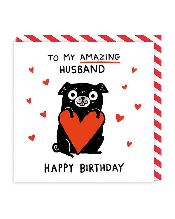 Amazing Husband Pug Love Heart Greeting Card - SpectrumStore SG