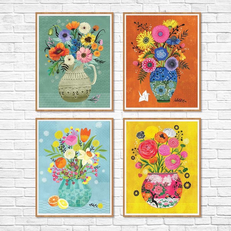 Archival Wall Prints: Floral Vases Art (Set of 4) - SpectrumStore SG