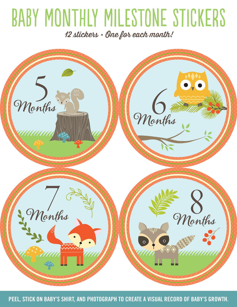 Baby Monthly Milestone Stickers - Woodland Friends - SpectrumStore SG