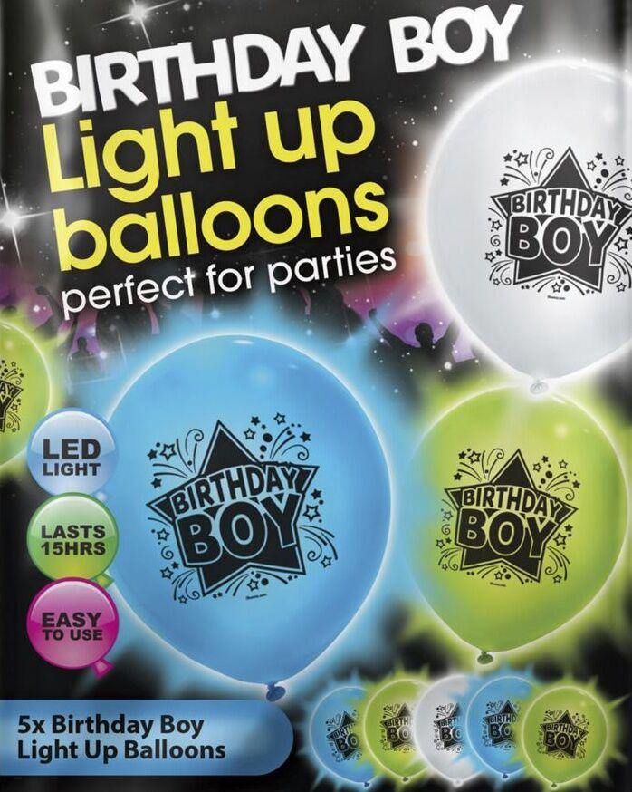 Birthday Boy Light Up Balloons - 5 Pack - SpectrumStore SG