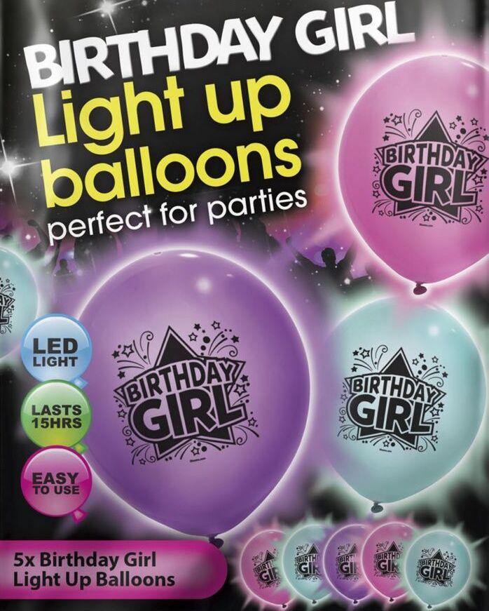 Birthday Girl Light Up Balloons - 5 Pack - SpectrumStore SG