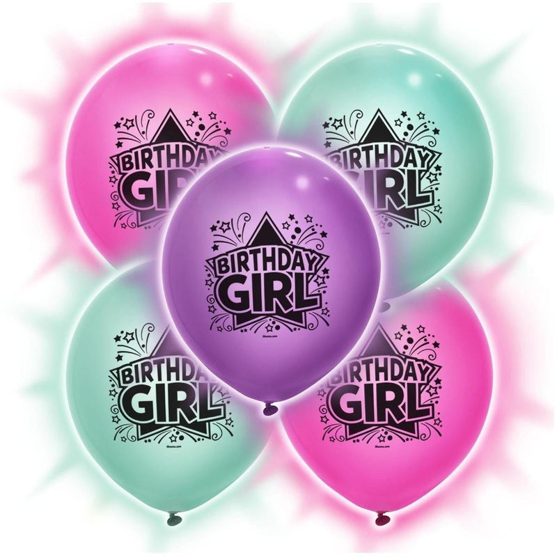 Birthday Girl Light Up Balloons - 5 Pack - SpectrumStore SG