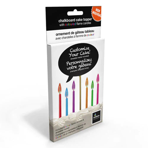 Chalkboard Cake Topper with Coloured Flame Candles - SpectrumStore SG