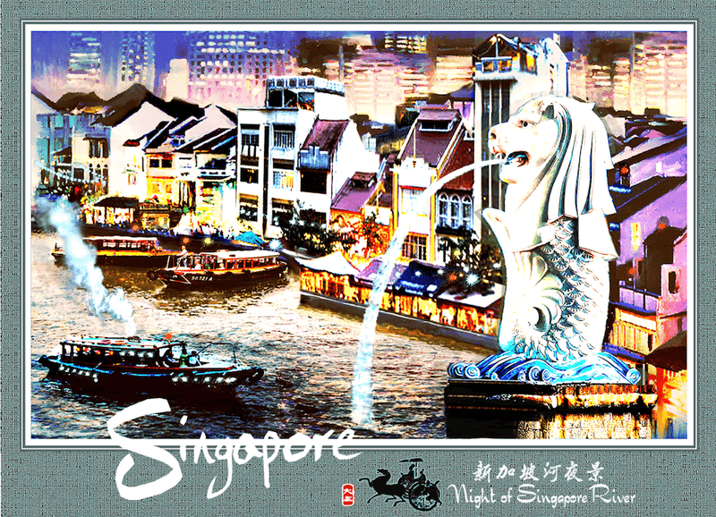 DK Studio Post Card - Night of Singapore River - SpectrumStore SG