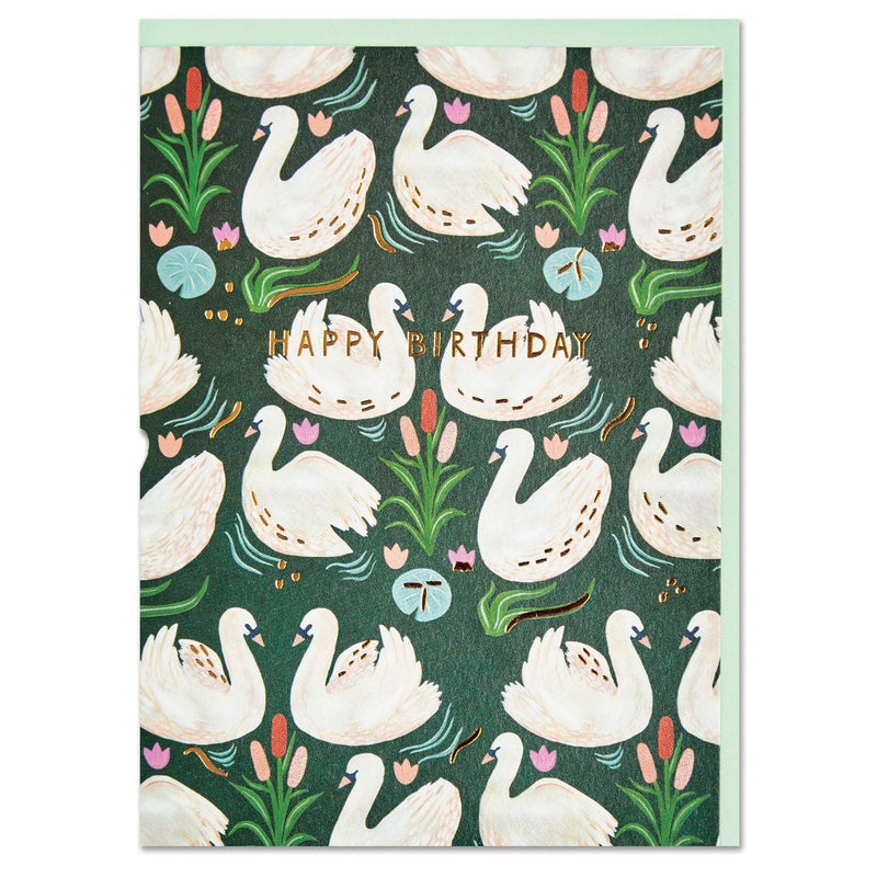 Elegant Swan Pattern 'Happy Birthday' Card - SpectrumStore SG