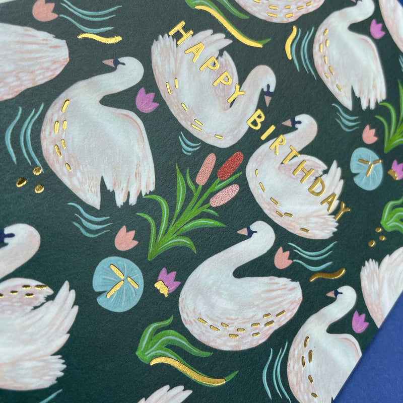Elegant Swan Pattern 'Happy Birthday' Card - SpectrumStore SG