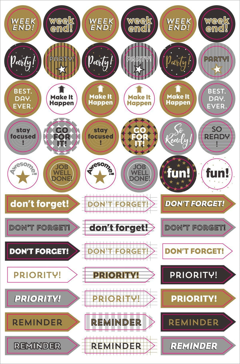 Essentials Weekly Planner Stickers - Black & Gold - SpectrumStore SG