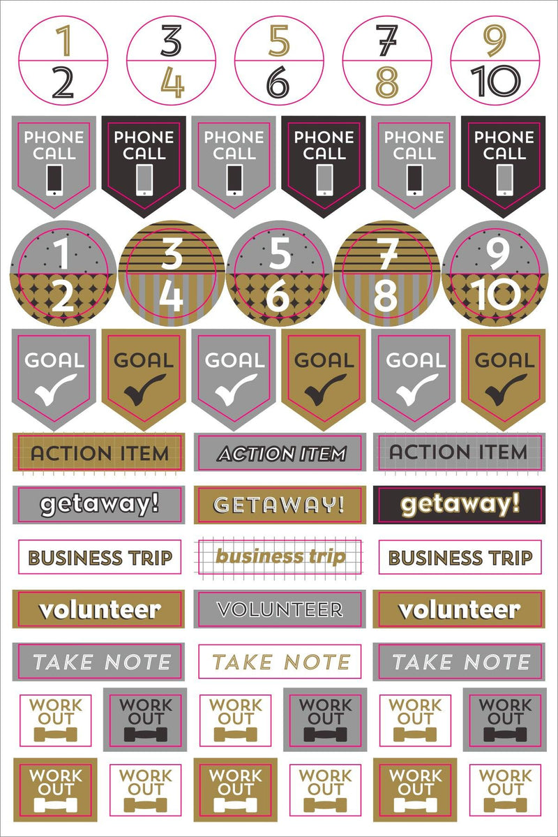Essentials Weekly Planner Stickers - Black & Gold - SpectrumStore SG