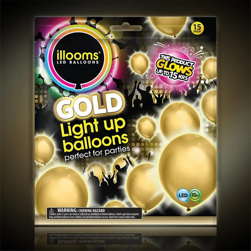 Gold Light Up Balloons - 15 Pack - SpectrumStore SG