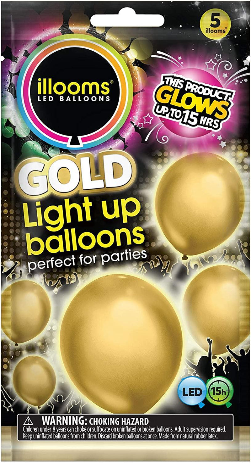Gold Light Up Balloons - 5 Pack - SpectrumStore SG