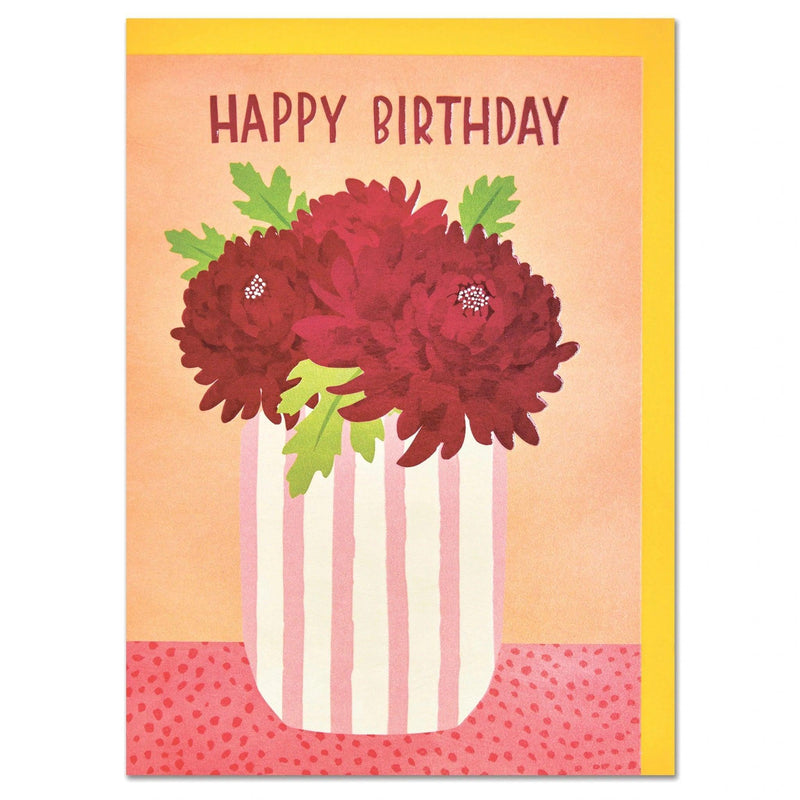 'Happy Birthday' Card With Beautiful Red Chrysanthemums - SpectrumStore SG