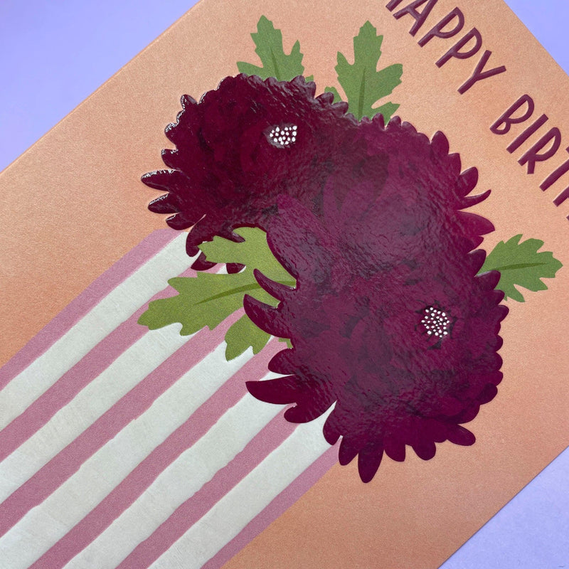 'Happy Birthday' Card With Beautiful Red Chrysanthemums - SpectrumStore SG