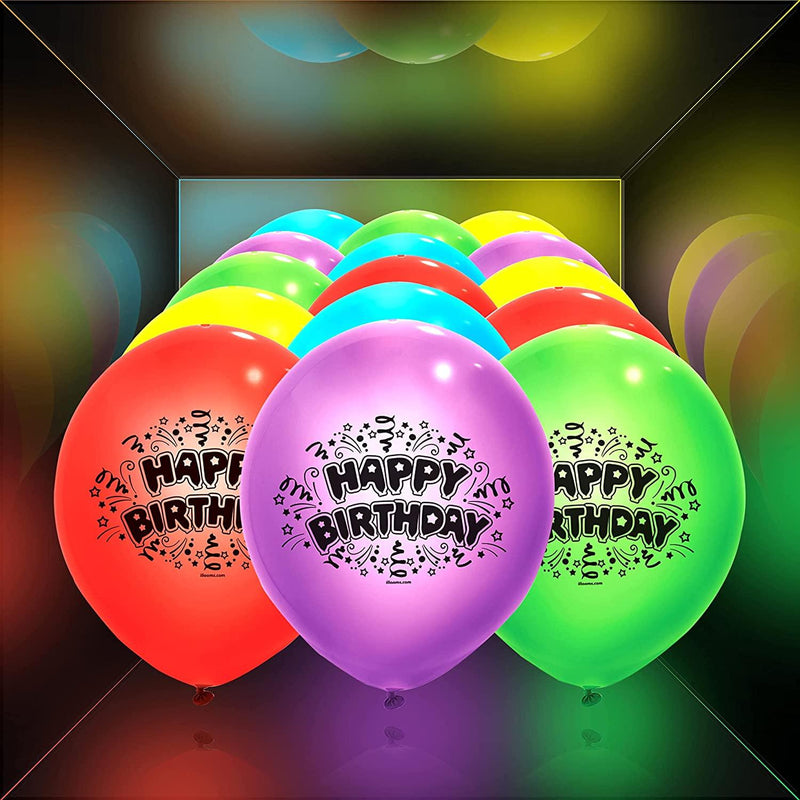 Happy Birthday Light Up Balloons - 15 Pack - SpectrumStore SG