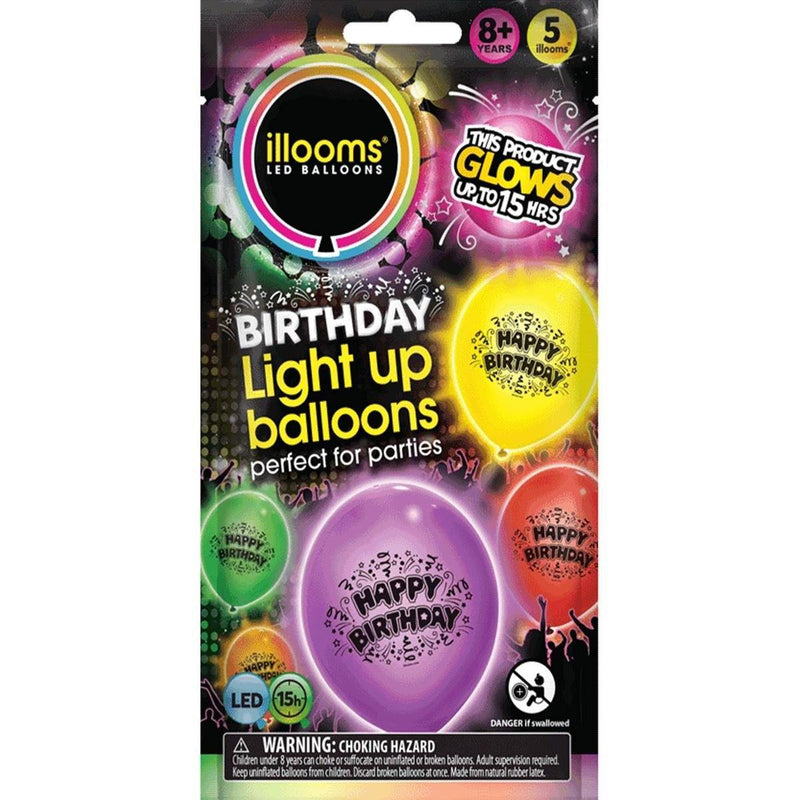 Happy Birthday Light Up Balloons - 5 Pack - SpectrumStore SG
